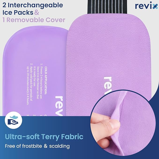 REVIX Reusable Ice Packs for Injuries, 2 Gel Ice Packs Set, Soft Hot & Cold Therapy for Shoulder, Back, Knee, Abdomen, Soothing Discomfort and Fatigue, 12" x 6" Purple