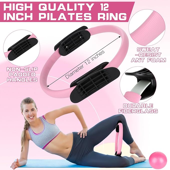 15 Pcs Home Pilates Essentials Kit for Women,Pilates Kit with 9 Inch Yoga Ball,Pilates Ring,Resistance Bands,Jump Rope,Workout Sets for Women,Pilates Equipment Set for Starter Toning Workout at Home