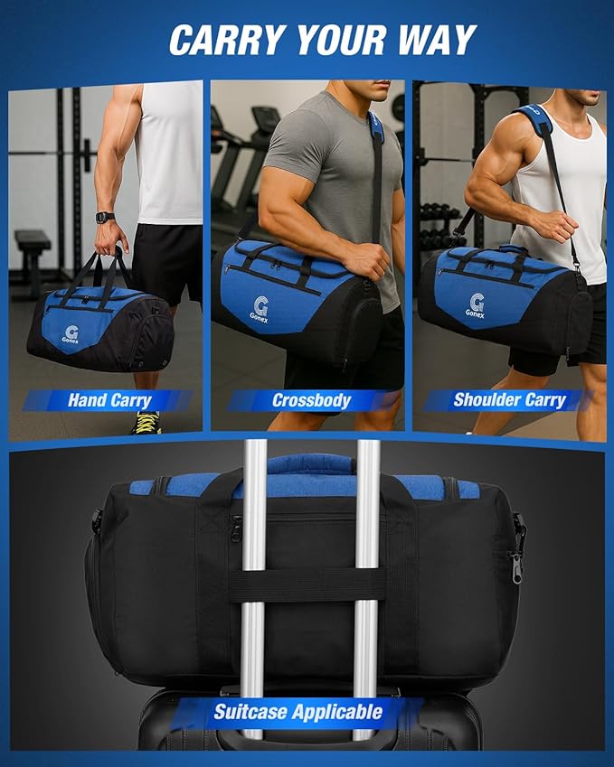 Gonex Gym Duffel Bag with Shoe Compartment Wet Pocket, Large Capacity Sports Duffle Bag for Men Women, Workout & Travel Bag with Multiple Pockets, Black/Blue, Small (30L)