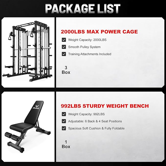 Smith Machine for Home Gym, Multi-Function M12 Power Cage with Cable Crossover System, Squat Rack with Smith Bar and More Attachment