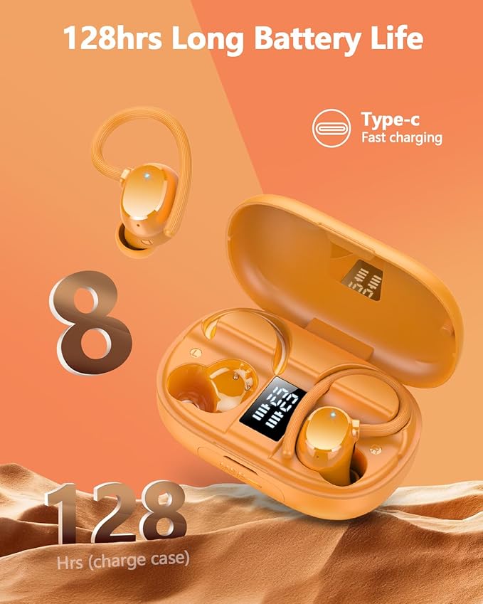 Wireless Bluetooth Earbuds Sport New Bluetooth 5.3 Headphones with LED Display Powerful Bass Over Ear Earphones with Earhooks IP7 Waterproof for Gym
