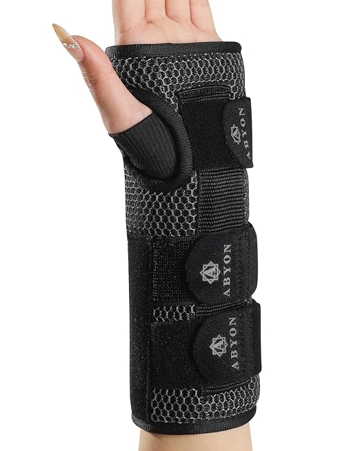 ABYON Carpal Tunnel Wrist Brace Night Support, Wrist Splint for Pain Relief, Tendonitis, Arthritis, and Sprains – Lightweight, Breathable Padded Hand Brace for Men and Women,Right Hand (Medium,Black/Gray)