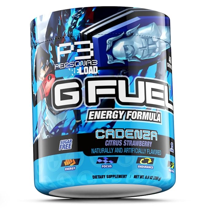 G Fuel Cadenza Energy Drink Powder, Pre Workout Caffeine Mix for Gaming, Sugar Free Focus Amino, Vitamin + Antioxidants, 9.9oz (Citrus Strawberry, 40 Servings)