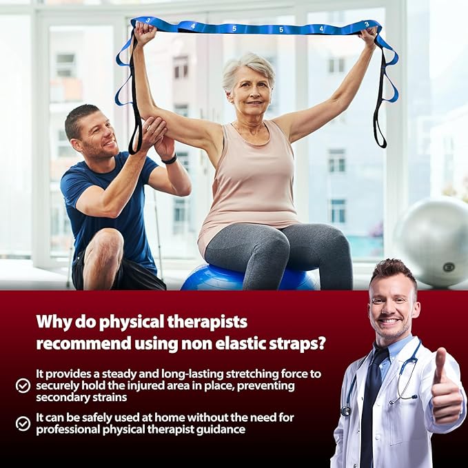 Stretching Strap with 10 Loops-Yoga Strap for Physical Therapy,Home Workout,Pilate & Flexibility Training,Non Elastic Exercise Stretch Band for Hamstring,Leg Stretcher Belt,Flexibility Fascia