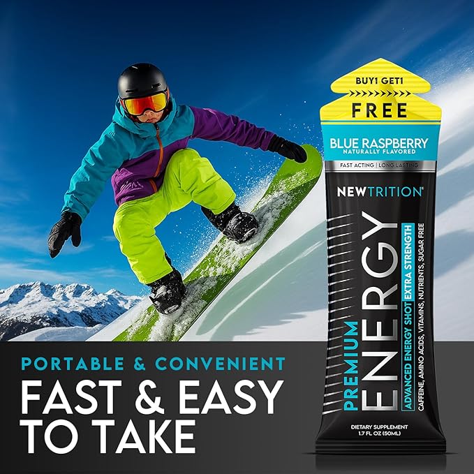 NewTrition® Extra Strength Energy Shots, 250mg Caffeine Energy Shots with Vitamin B & Amino Acids, Sugar-Free Vitamin Energy Shot, 1.7 fl oz (Pack of 12, Blue Raspberry)