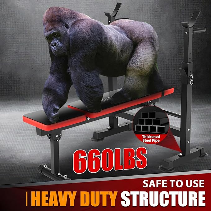 OPPSDECOR 6 in 1 660lbs Weight Bench with Leg Extension and Leg Curl, Foldable Bench Press Set and Squat Barbell Rack with Preacher Curl, Adjustable Workout Bench for Home Gym Strength Training PXZXYX1