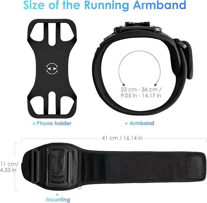 Cikyner Running Armband, 360° Rotatable & Detachable Phone Holder for Sports with Earphone/Cash Pocket, Fits 4.5-7" Smartphones for Gym, Jogging, Hiking