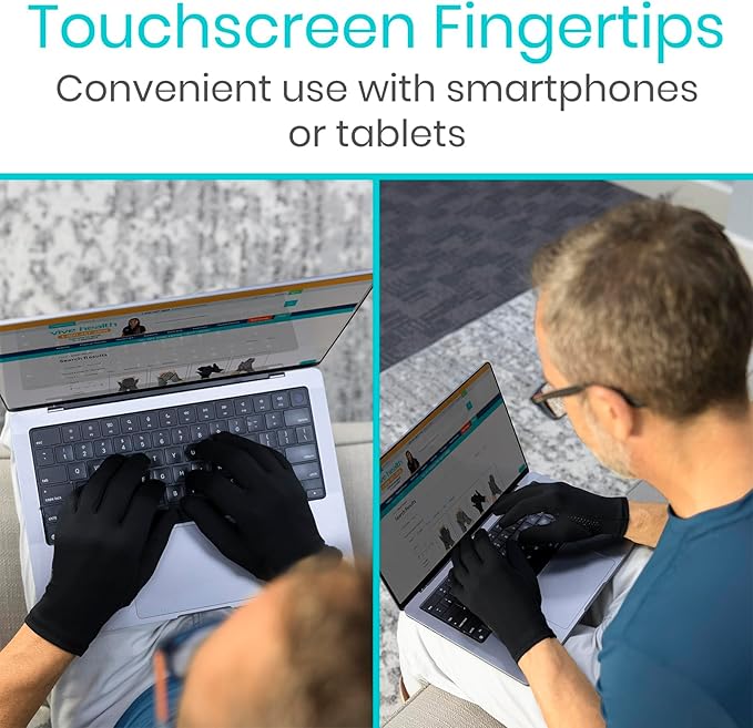 Vive Copper Arthritis Gloves - Full Hand Compression Touchscreen Finger - For Carpal Tunnel, Rheumatoid, Joint Pain, Inflammation - Flexible Wrist and Thumb Pressure Relief for Typing - For Men, Women