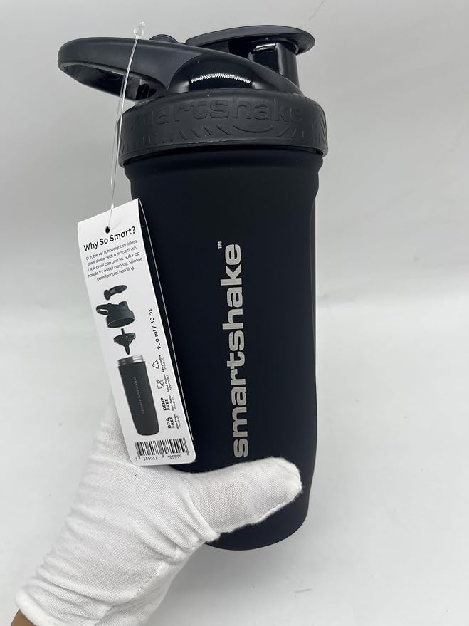 Smartshake Stainless Steel Protein Shaker Bottle for Protein Mixes 2 Pack, 30 oz | Leak Proof Shaker Cups for Protein Shakes | Blender Bottle Shaker | Protein Shaker Pack, Non-Insulated, Black & White