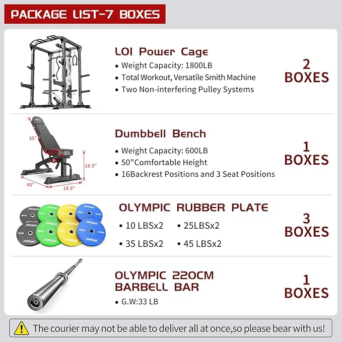 Power Cage Multi-Function Power Rack with Cable Crossover System,1800 LBS Capacity Squat Rack with Weight Bench,for Home Gym