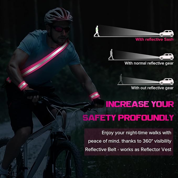 Reflective Sash for Walking at Night, High Visibility Reflective Running Gear Night Walking Safety Gear for Men Women Kids, Reflective Sash with 2 Pcs Reflective Armbands for Running Walking