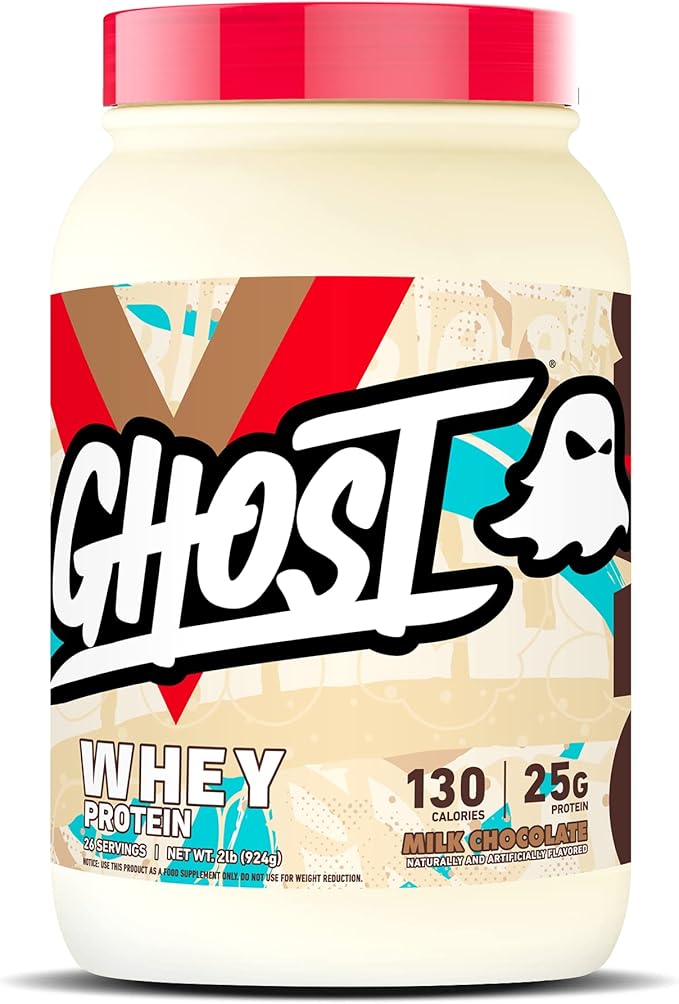 GHOST Whey Protein Powder, Milk Chocolate - 2LB, 25G of Protein - Whey Protein Blend - Post Workout Fitness & Nutrition Shakes, Smoothies, Baking & Cooking - Soy & Gluten-Free