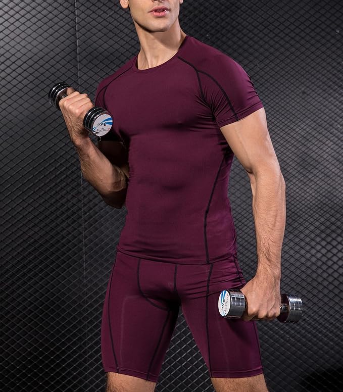 Audoc Compression Shirt Men 3 Pack Quick-Dry Athletic Baselayer 4-Way Stretch Moisture-Wicking Short Sleeve Workout Shirts