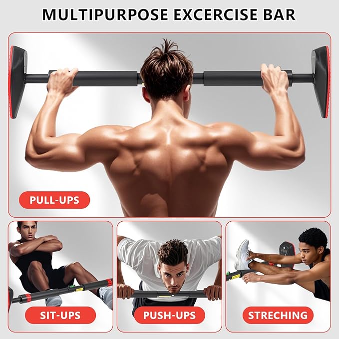 Pull Up Bar for Doorway, Door Frame Chin Up Bar without Screw Exercise Bars for Home Workouts Strength Training Adjustable Pull-up Bars with Smart Count/Timer/Calorie Tracker Home Gym Equipment Indoor, 29''-38'' Width