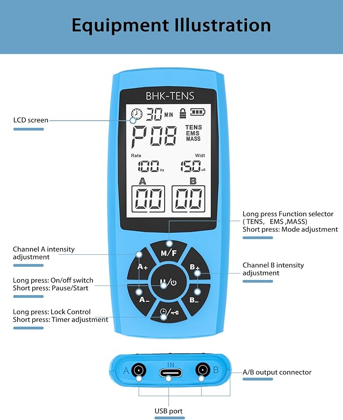 Rechargeable TENS Unit Machine for Pain Relief Therapy, Electronic EMS Muscle Stimulator for Shoulder Pain Relief, TENS&EMS Stimulator for Back Pain, Shoulder Neck Pain Relief, Sciatica Pain, Blue
