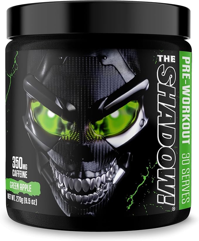 JNX SPORTS The Shadow! 350mg of Caffeine Hard Core Preworkout - Green Apple 30 Servings | Electric Energy, Mental Focus & Superhuman Strength for Men & Women