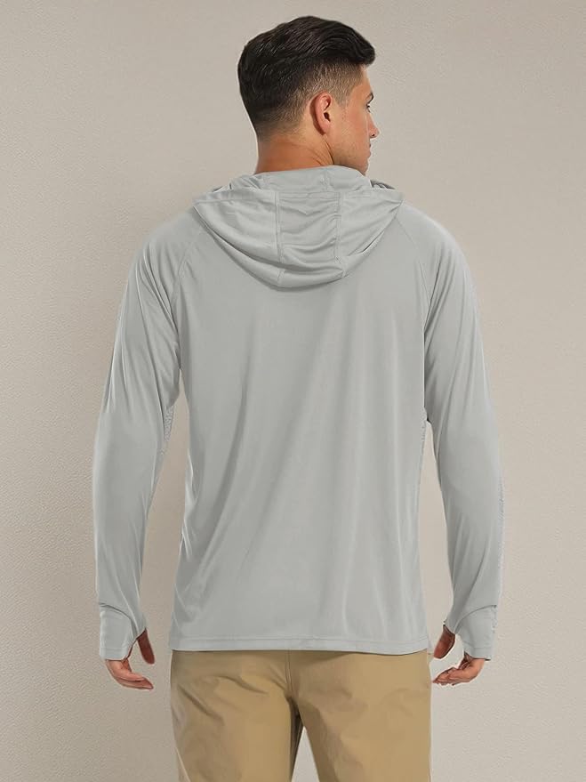 MAGCOMSEN Men's Hooded UPF 50+ Sun Protection T Shirts Long Sleeve Athletic Fishing Shirts Rash Guards