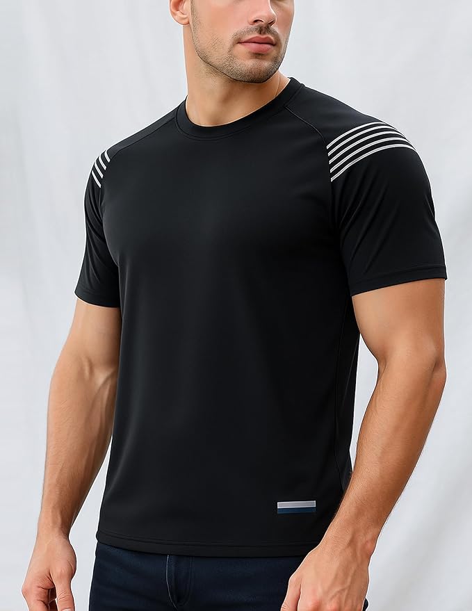 5 Pack Men’s Active Quick Dry Crew Neck T Shirts | Athletic Running Gym Workout Short Sleeve Tee Tops Bulk