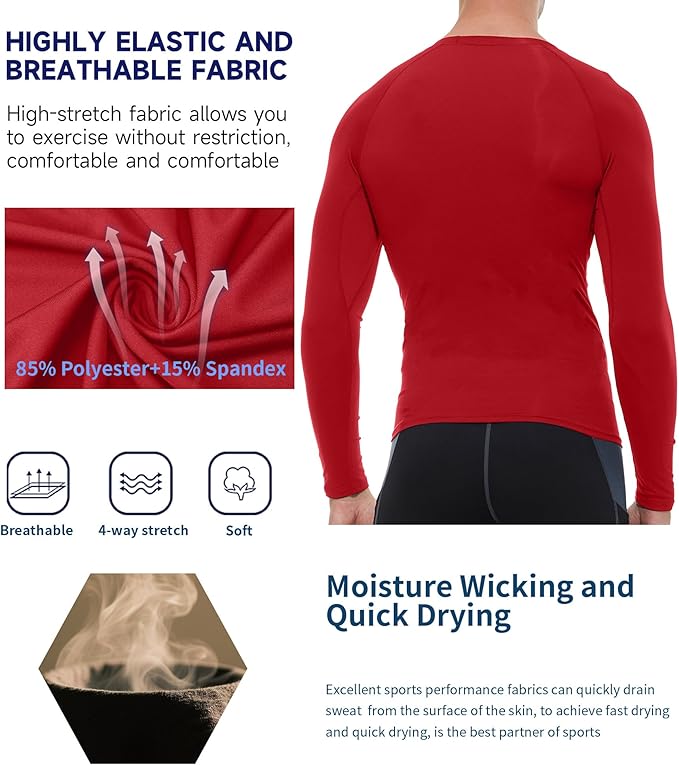 Compression Shirt Men Long Sleeve Quick Dry T-Shirt Athletic Workout Base Layer Running Sports Gym Undershirts