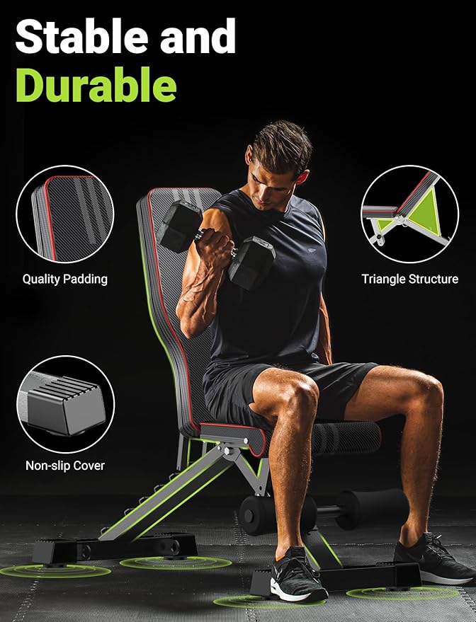 Yoleo Adjustable Weight Bench for Full Body Workout, Foldable Bench Press Bench of Home Gym Strength Training, Incline Decline Flat Utility Workout Bench with Quick Folding & Fast Adjustment