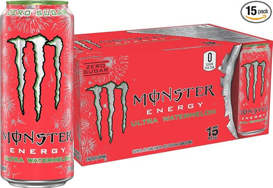 Monster Energy Ultra Watermelon, Sugar Free Energy Drink, 16 Ounce (Pack of 15)