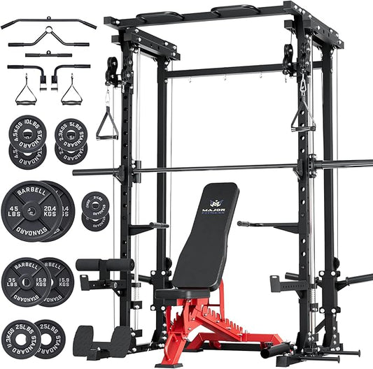 MAJOR FITNESS Drone3 Smith Machine, All-in-One Home Gym Power Rack with Cable Crossover, Pull-Up Bars, T-Bar & Squat Station, Heavy-Duty Full-Body Workout for Strength Training