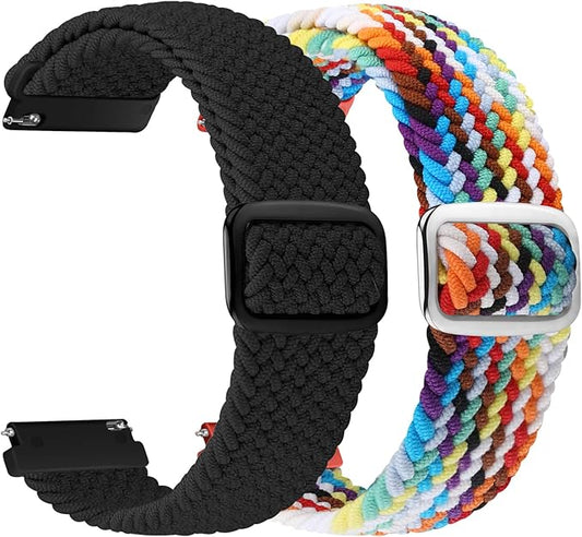 2 Pack Quick Release Braided Bands - 18mm 19mm 20mm 22mm 24mm Solo Loop Adjustable Soft Band for Women Men