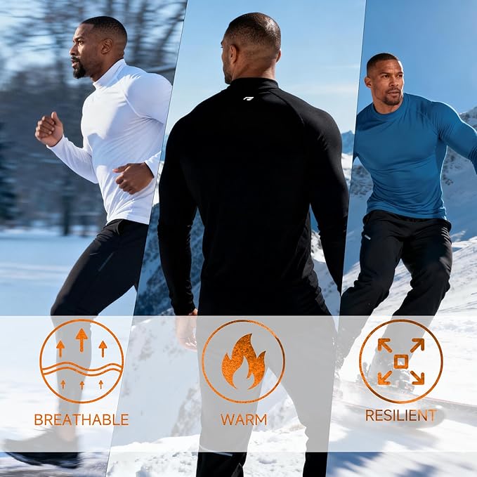 Mens Thermal Shirts Long Sleeve, Athletic Mock Neck Outdoor Midweight Top Slim Fit Moisture Wicking Warm Undershirt