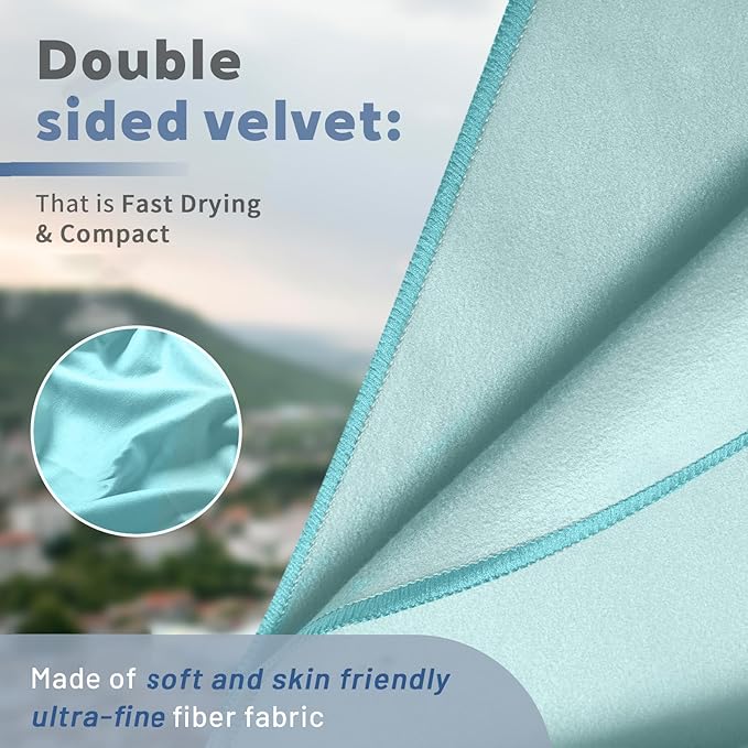 Tian qing Microfiber Towel Set, 2 Pieces, Fast Drying, Soft Touch, Lightweight, Multiple Sizes for Beach, Camping, Gym,Hiking,Yoga,Swimming,Travel (Wathet, Medium)