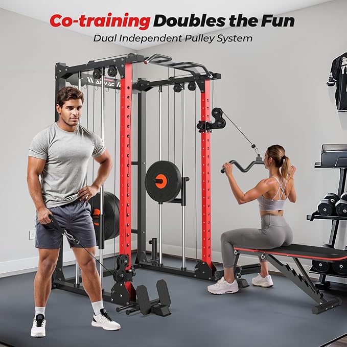 ARMAC Multi-Functional Power Rack-2000lbs Capacity All-in-One Squat Rack with Dual Pulley System, Power Cage for Home Gym Strength Training