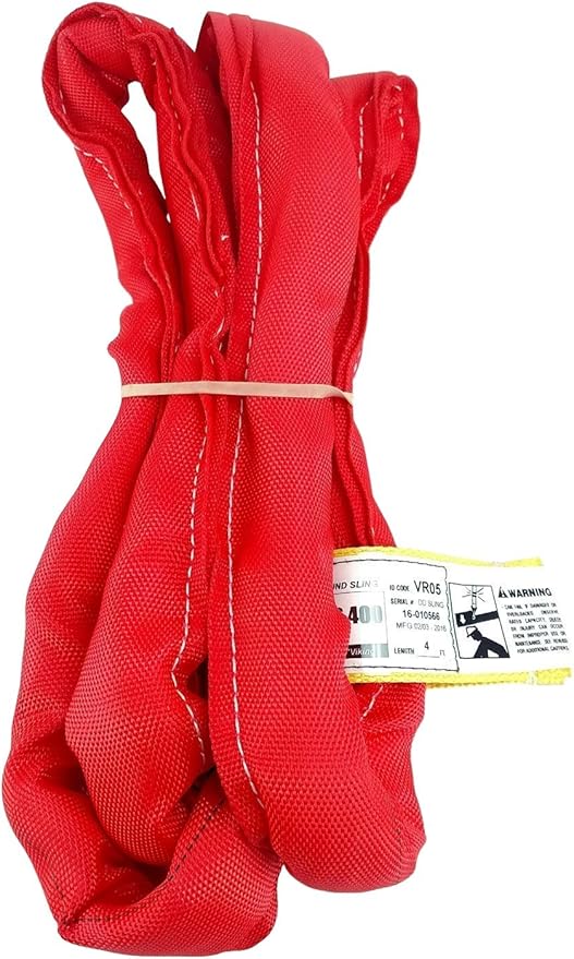 Chenango Supply USA Made VR5 X 4' Red Slings 4'-30' Lengths in Listing, Double PLY Cover Endless Round Poly Lifting Slings, 13,200 lbs Vert, 10,560 lbs Choker, 26,400 lbs Basket (USA Polyester) (4 FT)