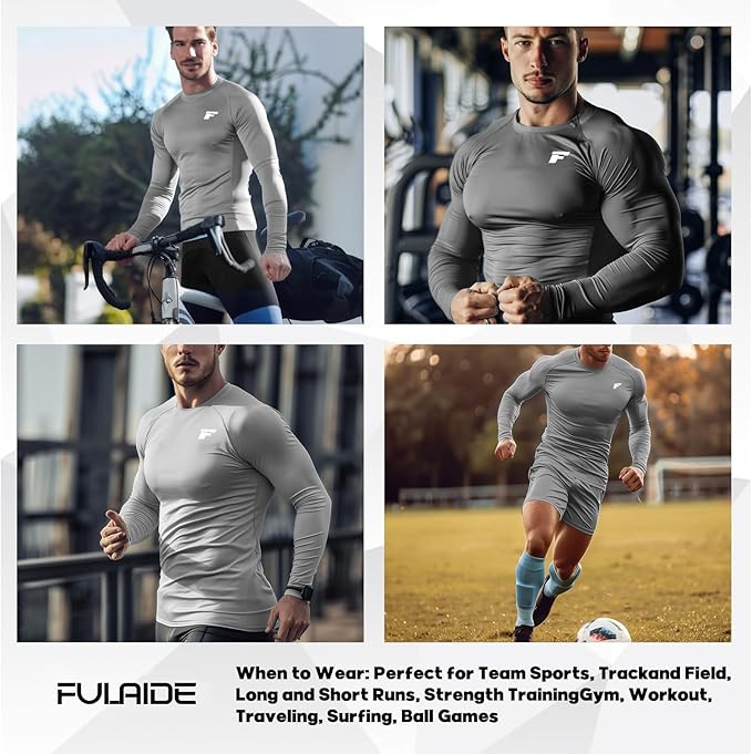 Men's Compression Shirts Long Sleeve Running Athletic Undershirts Workout Baseball Base Layer Fishing Rash Guard Tops 2 Pack