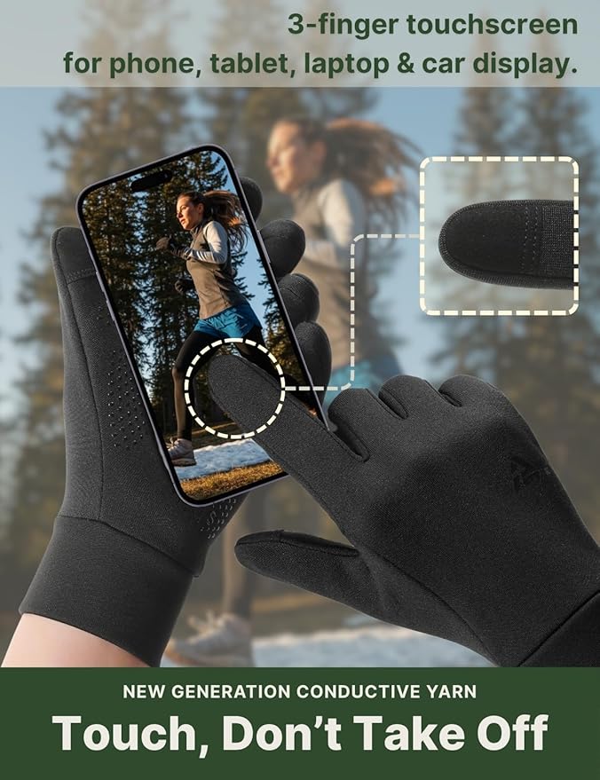 Lightweight Running Winter Gloves, Touch Screen Warm Gloves Liners for Cycling Biking Sporting Driving for Men Women X1