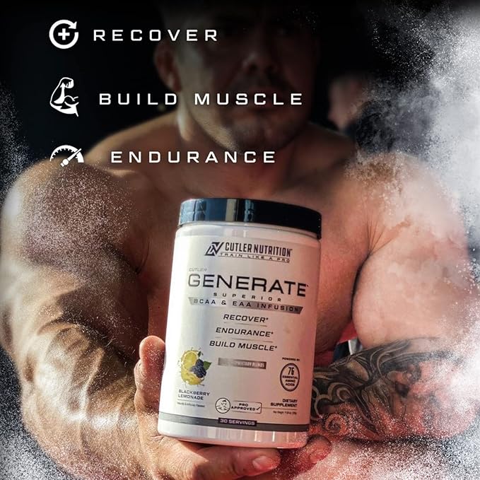 Cutler Nutrition Generate EAA and BCAA Powder: Best Branched Chain Amino Acids Supplement with Essential Amino Acids, 5g BCAAs, 2g EAAs for Lean Muscle Mass | Sour Lemonade, 30 Servings