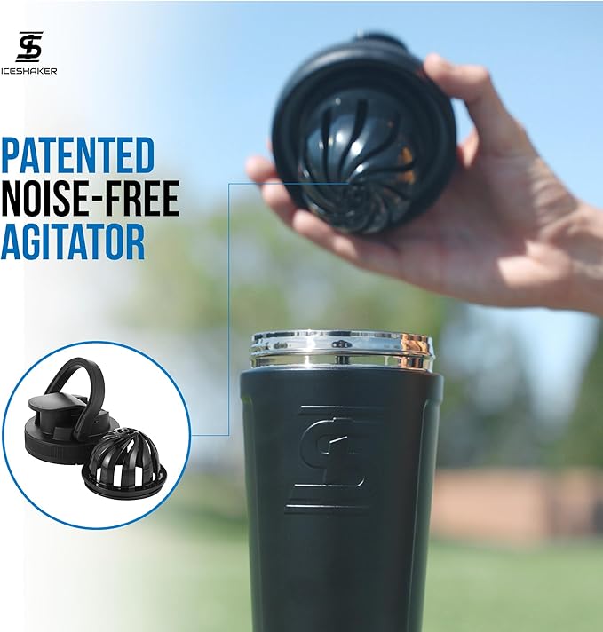 Ice Shaker Insulated Stainless Steel Shaker Bottle | 26oz, Navy | Cold for 30+ Hours | Insulated Cup with Twist-on Agitator | Odor-Free Bottle for Protein Shakes, Water, Smoothies, Cocktails