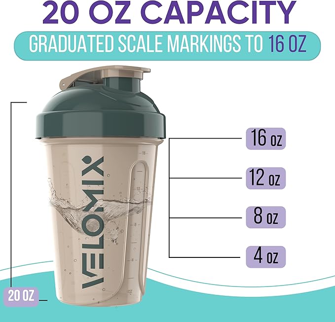 VELOMIX -2 Pack- 20 oz Protein Shaker Bottles for Protein Mixes - 2x Wire Whisk | Leak Proof Shaker Cups for Protein Shakes and Pre Workout | Protein Shaker Bottle Pack (L) Blue&Beige