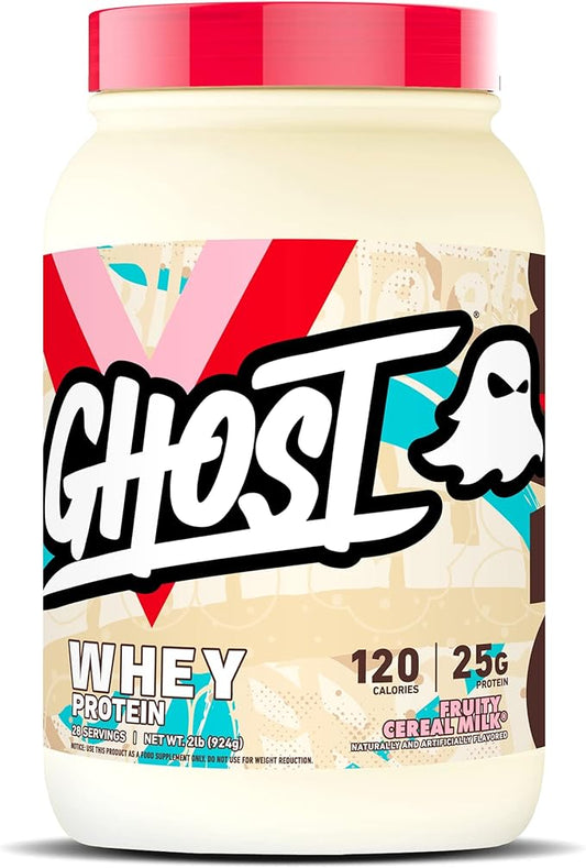 GHOST Whey Protein Powder, Fruity Cereal Milk - 2LB, 25G of Protein - Whey Protein Blend - Post Workout Fitness & Nutrition Shakes, Smoothies, Baking & Cooking - Soy & Gluten-Free