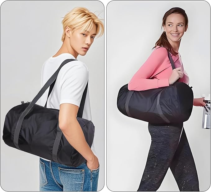 Travel Bag Foldable,Portable Lightweight Gym Bag,Sports Duffel Bags for Women&Men - for Camp, Fitness, and Short tours, shopping (Black, S)