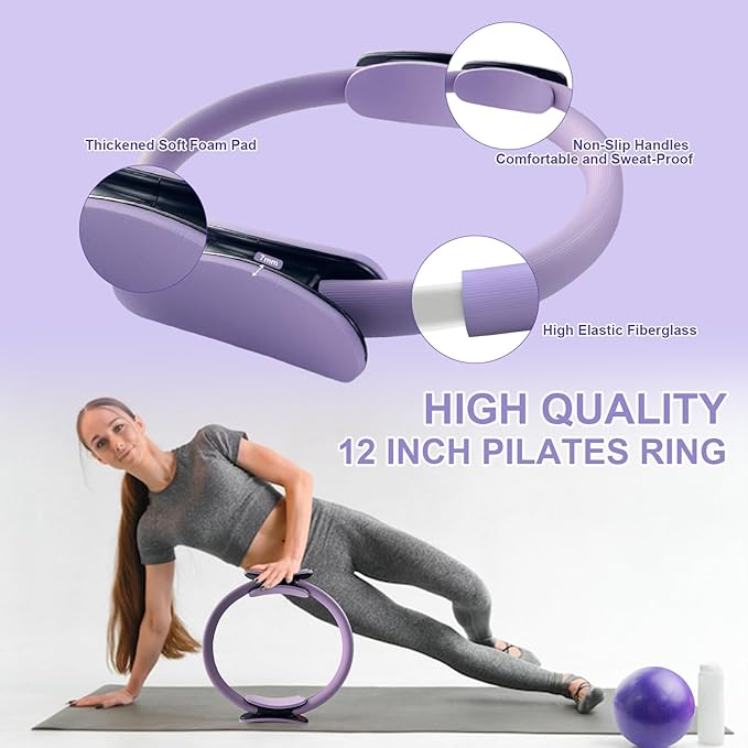 Pilates Equipment Kit for Home Workout, Pilates Ring and Ball Set with Adjustable Ankle Wrist Weights, Resistance Bands, Tape Measure, Bag, Pilates Essentials Accessories for Women Yoga