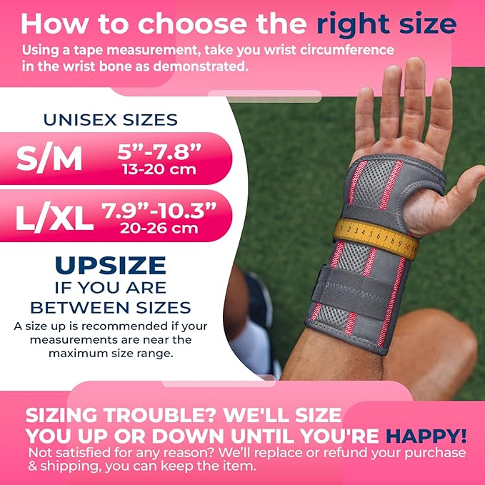 DR. BRACE Adjustable Wrist Brace Night Support for Carpal Tunnel, Doctor Developed, Upgraded with Double Splint & Therapeutic Cushion,Hand Brace for Pain Relief,Injuries,Sprains (L/XL Left Hand, Grey-Pink)