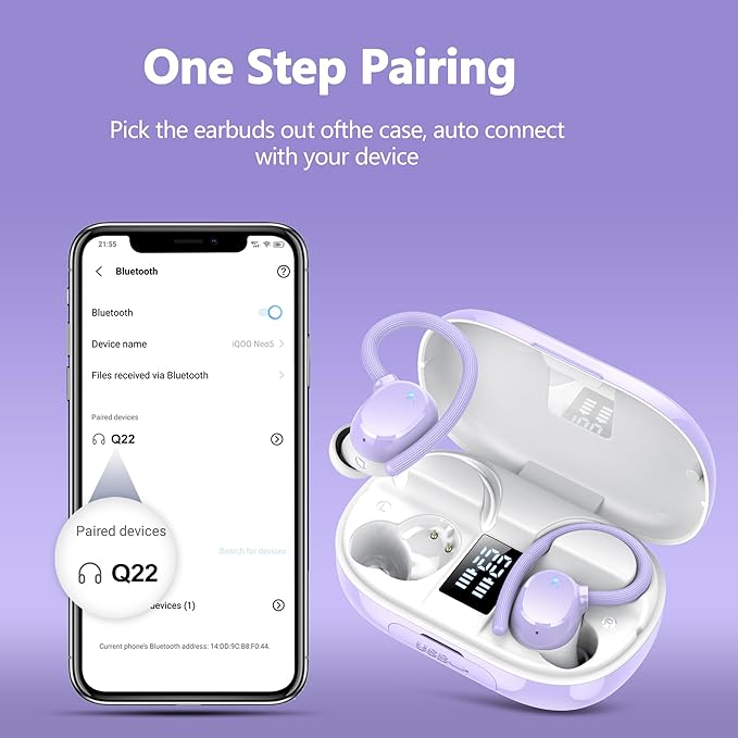 Wireless Bluetooth Earbuds Sport 128H Playtime New Bluetooth 5.3 Headphones with LED Display Powerful Bass Over Ear Earphones with Earhooks IP7 Waterproof for Gym/Running/Workout