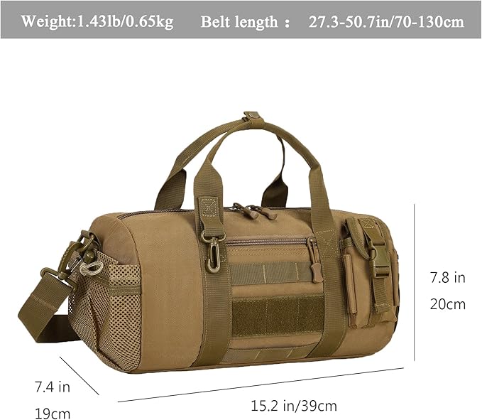 ArcEnCiel Small Tactical Duffle Bag Men Gym Pack Military Molle Shoulder Bags Shoes Storage Sports Handbag with Patch (Coyote Brown)