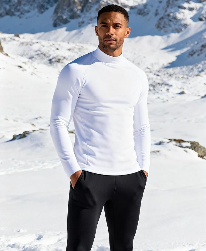 Mens Thermal Shirts Long Sleeve, Athletic Mock Neck Outdoor Midweight Top Slim Fit Moisture Wicking Warm Undershirt