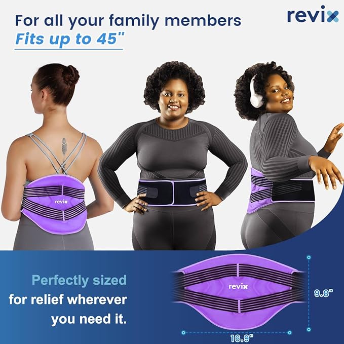 REVIX Reusable Large Back Ice Packs with Compression Straps, Adjustable Lower Back Ice Wrap for Lumbar, Sciatic Nerve, Soft Plush Lining, Cold Compress Therapy