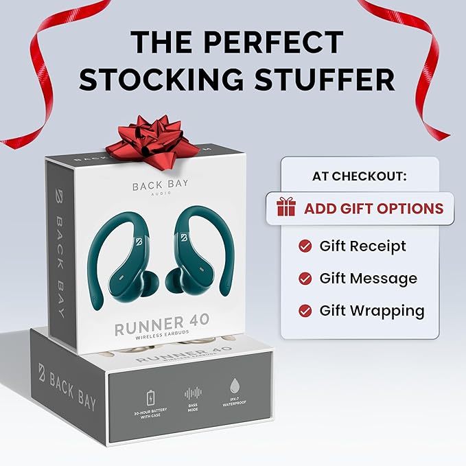 Back Bay Audio - Runner's Wireless Earbuds Bluetooth Headphones for Sports, Hook Over The Ear Buds, Deep Bass, Wrap Around Earphones with Earhooks for Running, Workout Wireless Headphones for The Gym