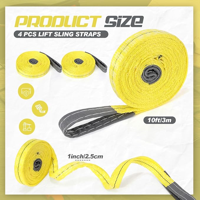 4 Pcs Lift Sling Straps Heavy Duty Web Slings Straps Polyester Nylon for Hoist Car Outdoor Using