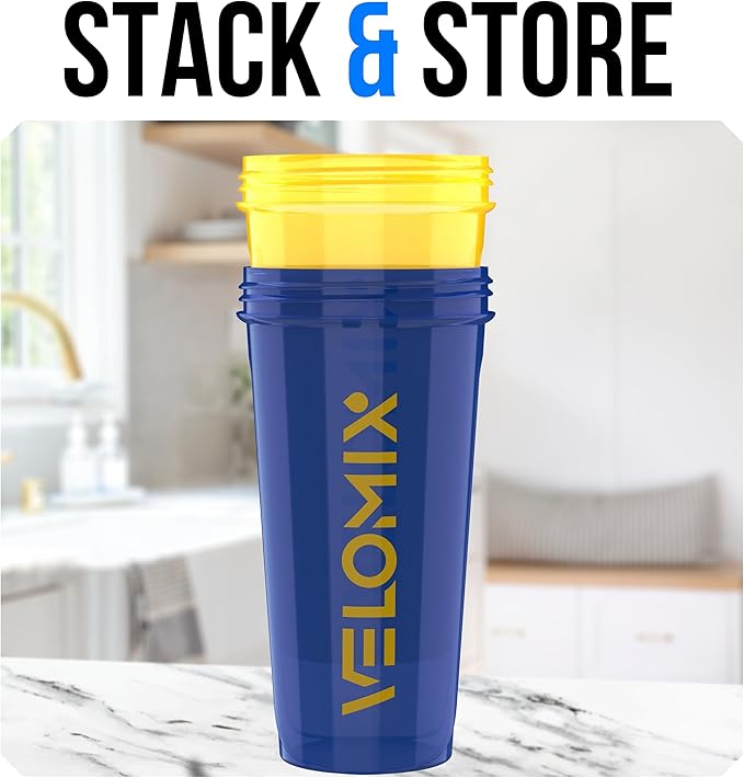 VELOMIX -2 Pack- 28 oz Protein Shaker Bottles for Protein Mixes - 2x Wire Whisk | Leak Proof Shaker Cups for Protein Shakes | Protein Shaker Bottle Pack (Stand Strong Pack)