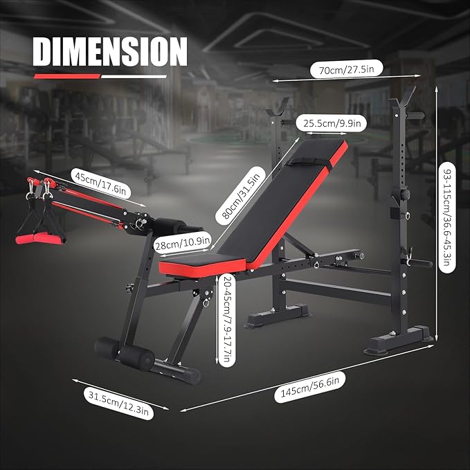 OPPSDECOR 6 in 1 Adjustable Weight Bench with Squat Rack and Removable Foot Bracket, 600lbs Bench Press Set Workout Bench with Weight Storage Sit up Incline Flat Decline Strength Training for Home Gym