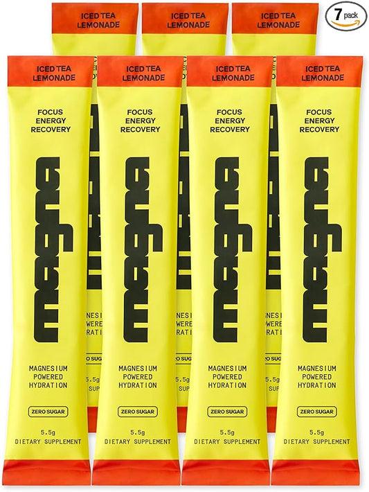 MAGNA Electrolyte Powder Drink Mix for Hydration, Energy & Focus Support with Magnesium L Threonate, Sodium, Potassium, Vitamin D, B6 & B12, Sugar Free, Tea Lemonade Flavor, 7 Servings