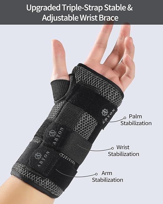 ABYON Carpal Tunnel Wrist Brace Night Support – Wrist Splint for Pain Relief, Tendonitis, Arthritis, Sprains – Lightweight, Breathable Padded Hand Brace for Men & Women, Left Hand (Medium,Black/Gray)